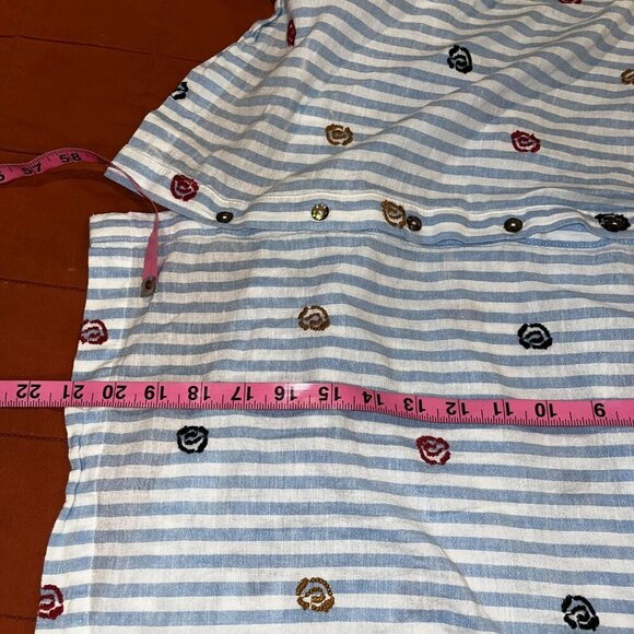 Anthropologie Akemi + Kin Striped Button-Up Blouse With Embroidered Floral Patte - Picture 8 of 9